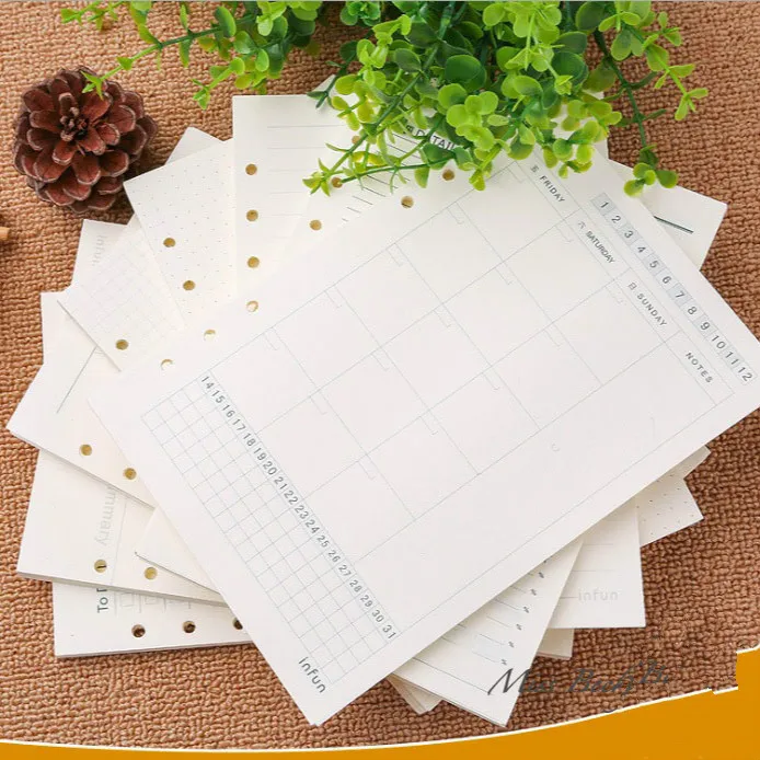 A5 A6 Доулинг Бумага спираль Тетрадь наполнитель для Filofax Диарио планировщик 2021 с