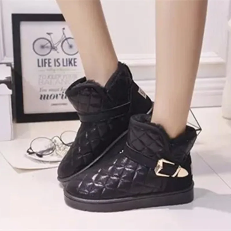 

Winter Boots Women Black Ankle Boots Buckle Strap Female Fur Snow Boots Women Waterproof Platform Botas Mujer Invierno 2019