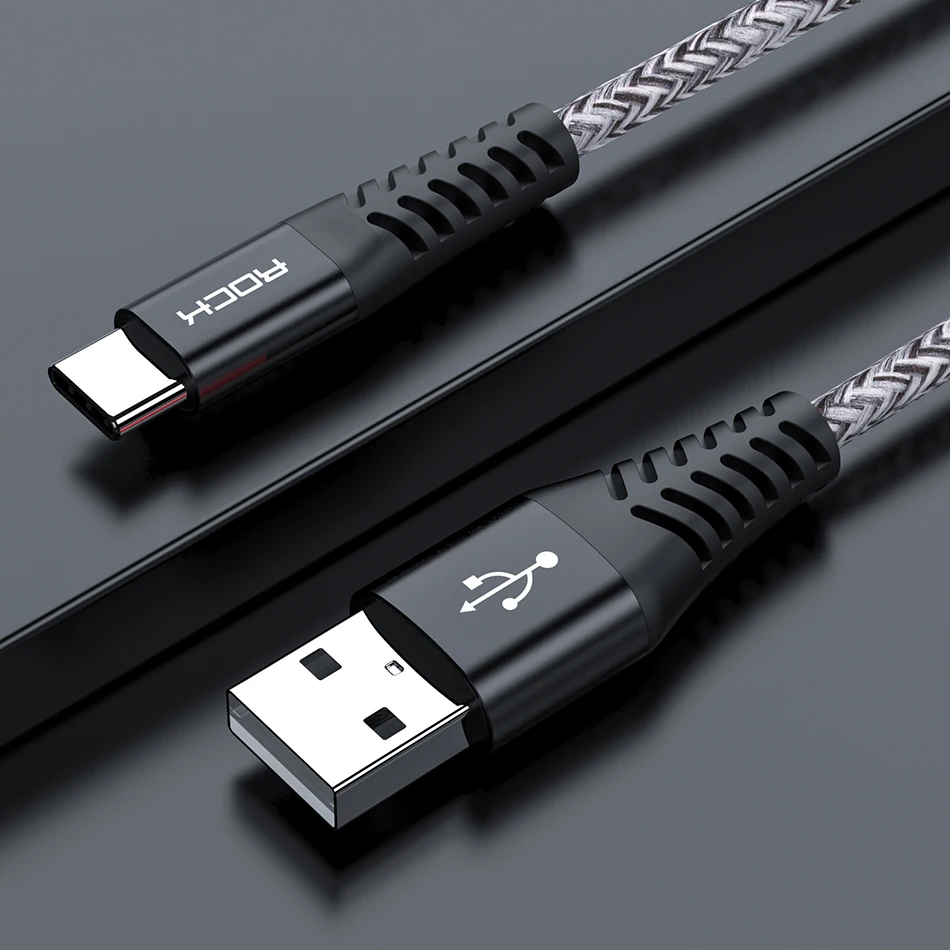 Rock usb type-C кабель для samsung S10 S9 S8 Быстрая зарядка 3,0 кабель USB C Быстрая зарядка для huawei P30 Xiaomi USB-C провод зарядного устройства - Цвет: Серый