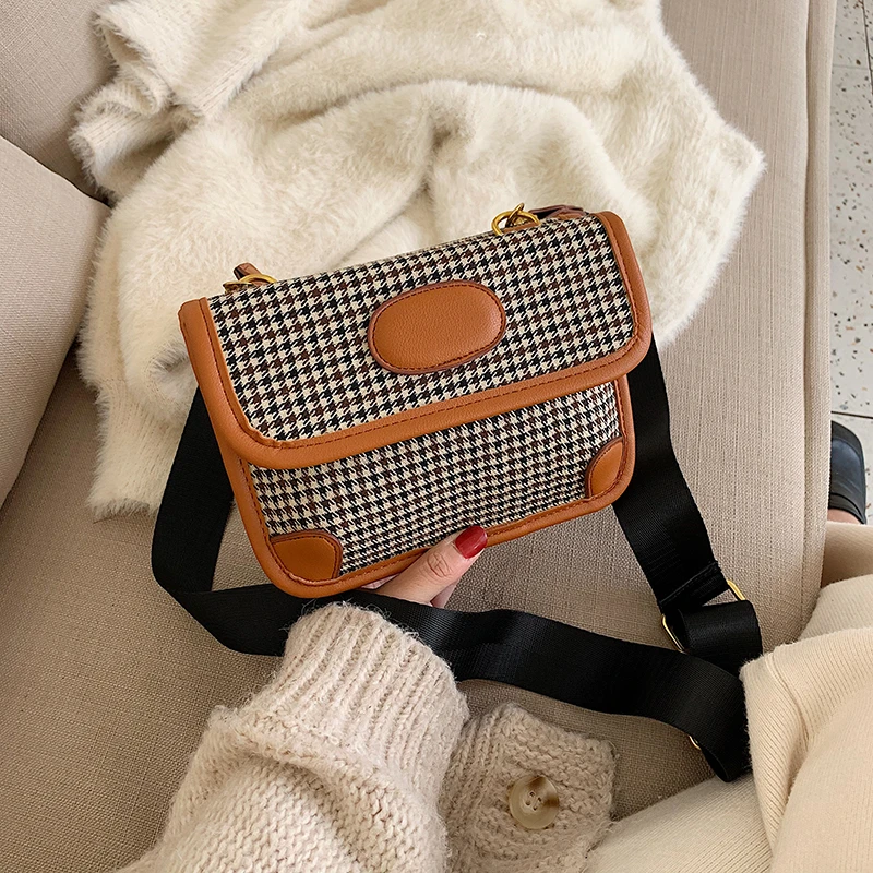 

Women's Bag PU Leather Shoulder Bag Fashion Plaid Wide Strap Crossbody Luxury Handbags Women Bags Designer Bolsa Feminina Sac