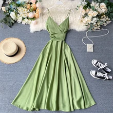 

2021New-Coming Spring Summer Holiday Long Dress Cross Spaghetti Strap Open Back Beach Style Ankle-Length Women Dresses