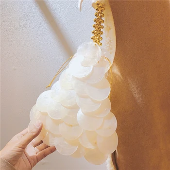 

Women Bags Luxury Mini Shell Totes Beading Handbags Weave Evening Bags Handmade Wedding Bridal Purse Beige Ladies Small Bags