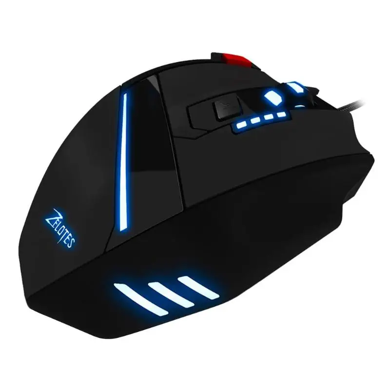 ZELOTES T-60 7 программируемых кнопок USB Проводная мышь 6 передач 800-7200 dpi Регулируемая игровая оптическая мышь для настольного ноутбука
