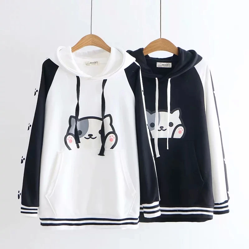 Готическая Толстовка Harajuku Kawaii японский пуловер с милыми кошачьими ушками