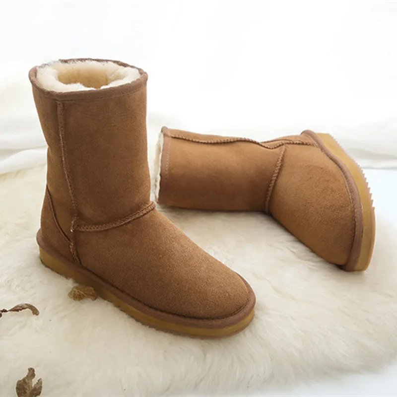 

Free shipping fashion women classic basic boots Mid-calf sheepskin genuine leather australia winter non-slip rubber shoes