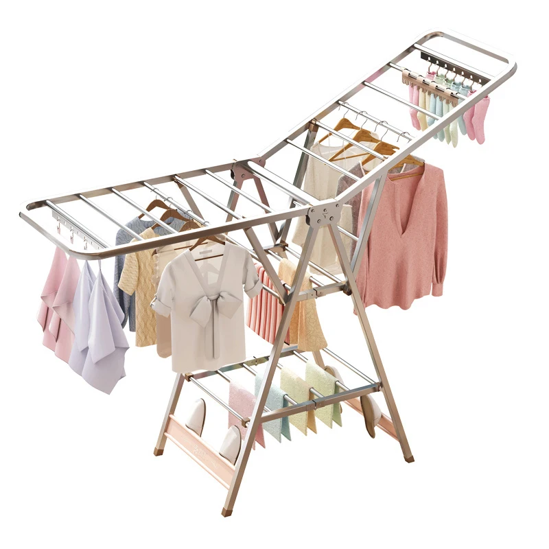 Stainless Steel Drying Rack Floor Folding Indoor Household Cool Drying Rack  Balcony Simple Children Hanging Clothes Rack - Drying Racks - AliExpress