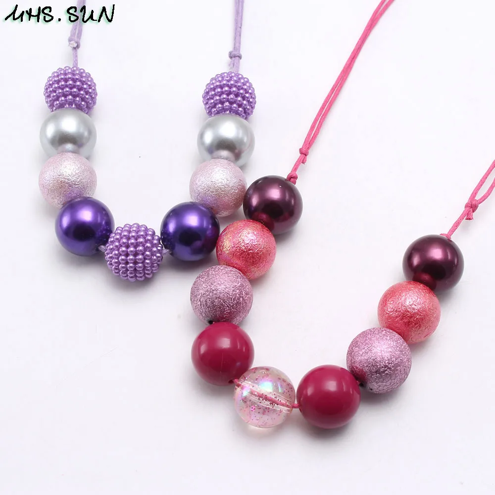

MHS.SUN Newest Kids chunky beads necklace diy handmade rope chain jewelry baby girls bubblegum necklace for child best gift 1pc