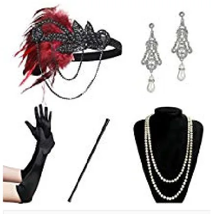 New 1920s flapper dress accessories Retro Party props GATSBY CHARLESTON headband pearl necklace white feather band for wedding anime outfits Cosplay Costumes