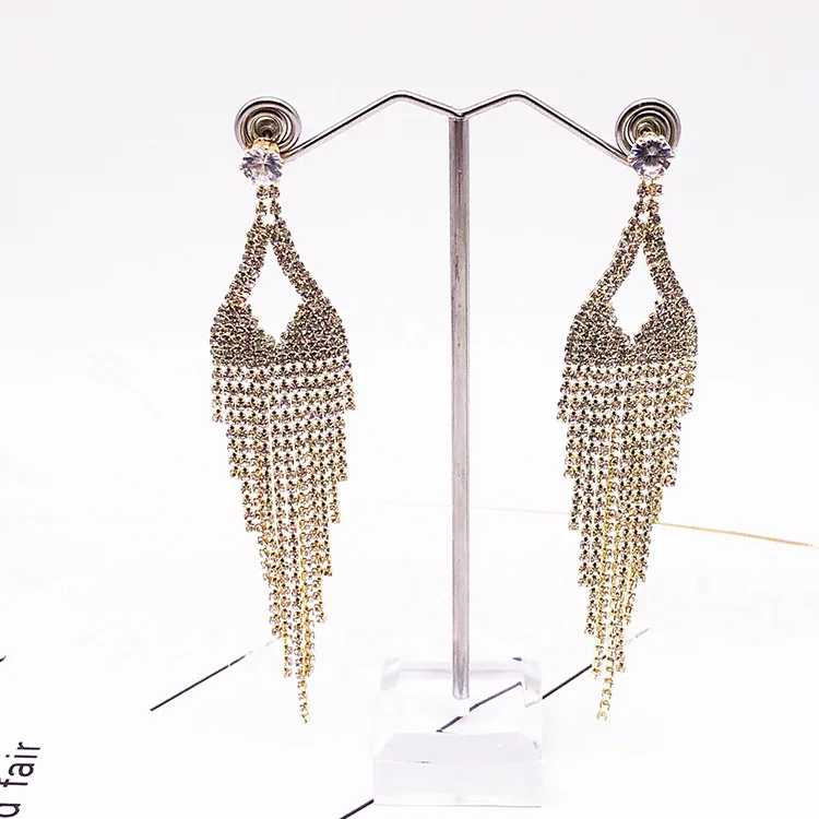 

High Quality Rhinestone Chain Tassel Dangle Earrings for Women Fashion Jewelry Boho Maxi Collection Earrings Accessories