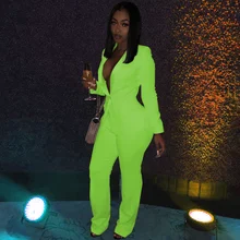 Ensemble Blazer et pantalon deux pièces pour femme, veste de noël, col en V profond, bouton, hiver, automne, Sexy, élégance, classe, dame 