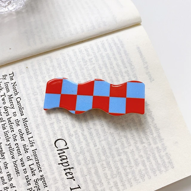 2021 Autumn New Fashion Women Hair Claw Clip Accessories Acrylic Geometric Color Grid For Sweet Girls Shark Hairpins Headdress B-04