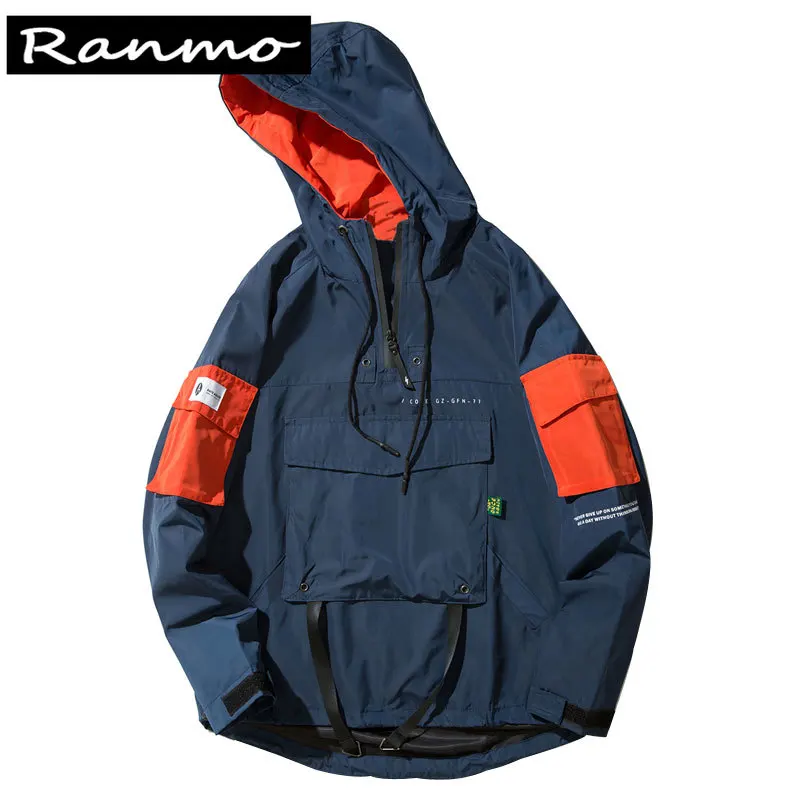 

Front Pocket Pullover Jackets Men 2020 Autumn Half Zipper Hoodie Jacket Male Hip Hop Casual Windbreaker Coat Streetwear