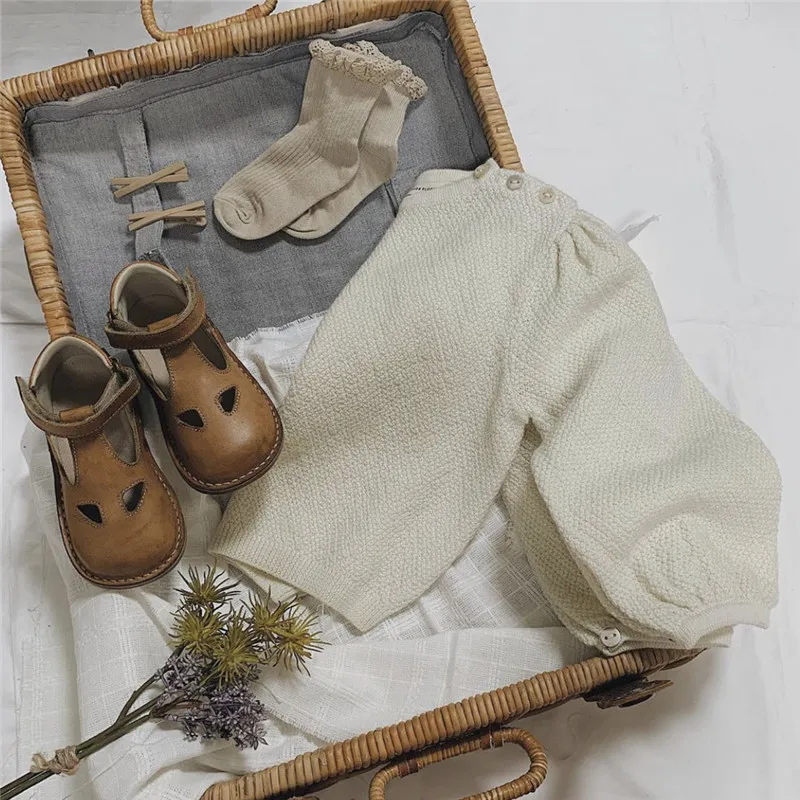 Soor Ploom/зимние свитера с пышными рукавами для маленьких девочек; Детские модные вязаные свитера с круглым вырезом; детский однотонный пуловер для маленьких девочек