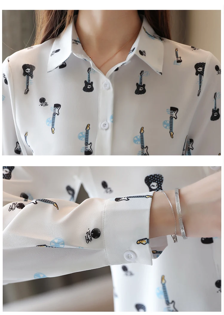 Dingaozlz новая Корейская шифоновая блузка с длинным рукавом Элегантная женская шифоновая рубашка с принтом женские топы повседневная одежда