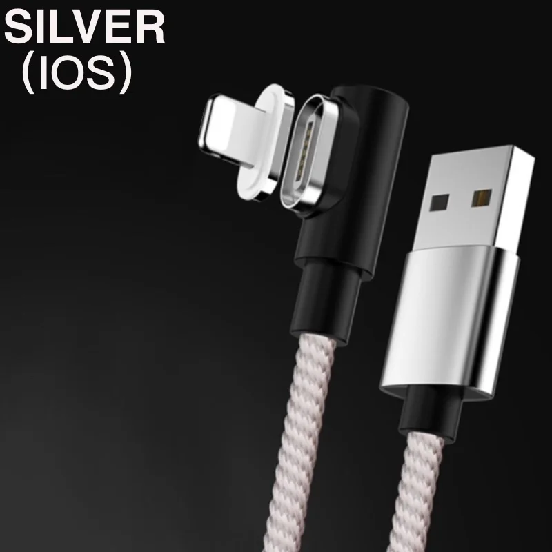 Магнитный кабель USB C Micro usb type C кабель для быстрой зарядки 90 градусов l-линия Micro USB зарядное устройство для samsung huawei Xiaomi iPhone - Цвет: For i0S Silver