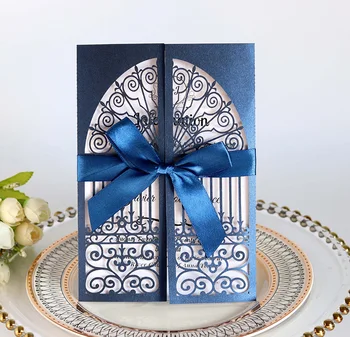 

50pcs Fancy Hollow lace card An art bowknot and Invitation Card Greeting Card Customize Business With RSVP Card Party Supplies