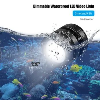 

Dimmable Waterproof Dimmable Mini LED Video Light Diving Light Fill-in Lamp 5600K CRI 95+Underwater 3meters 120° Wide Beam Angle