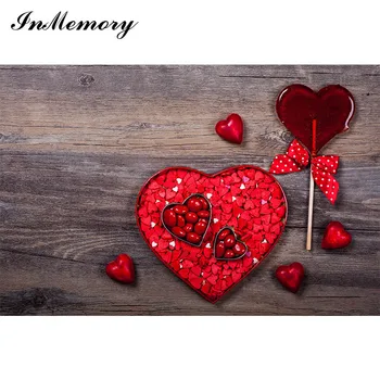 

InMemory Romantic Heart Wood Board Background Photography Valentines Day Backdrop for Photo Studio Gift Photography Banner Vinyl