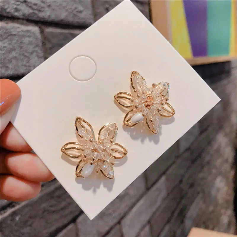 2020 New Girl Rhinestone Crystal Geometric Rectangle Flowers Silver Pin Drop Earrings for Women Fashion Jewelry Accessories | Украшения и