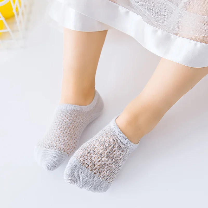 Spring And Summer New Style Cotton Children Mesh Boat Socks Thin Summer Plain Color Breathable Sweat Absorbing Hidden Socks