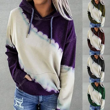 

Women Fashion Tie-dye Printed Long-sleeved Hooded Casual Sweater