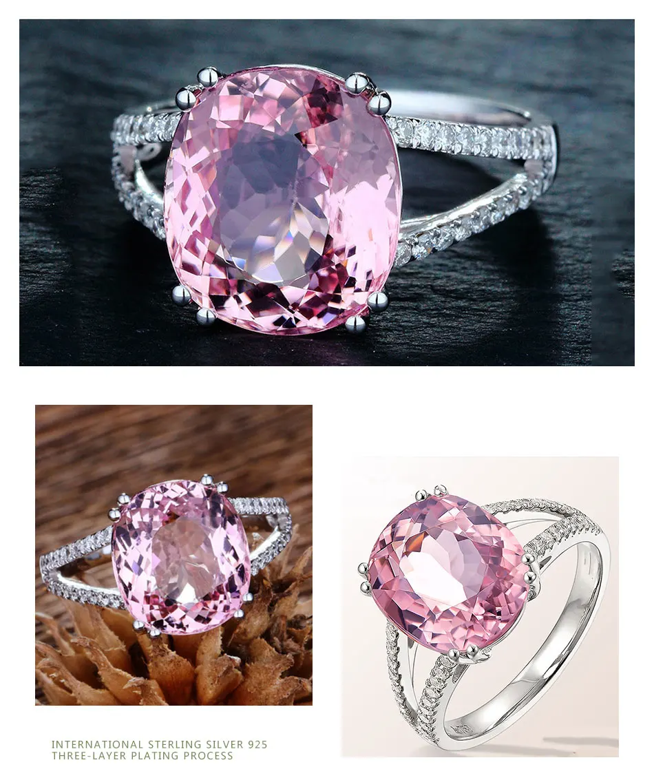 ZDADAN Ring aus 925er-Sterlingsilber, rosa Zirkonia, für Damen, modisch, Hochzeit, Verlobung, Schmuck, Geschenk – Detail 4