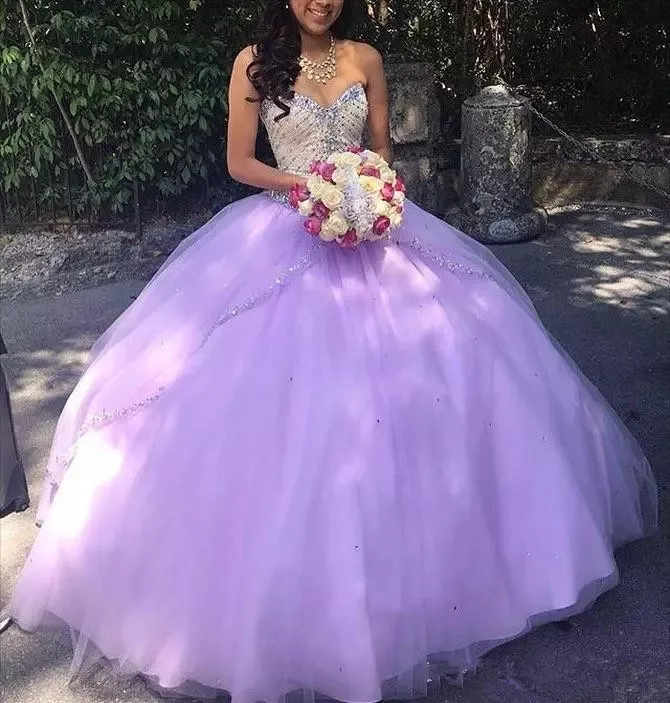 as pic Элегантный Лаванда бальное платье без бретелек Quinceanera вышитое блестящим бисером тюль дешевые платье для выпускного бала Vestidos de дебютантка 15 Anos; сезон лето - Цвет: as pic