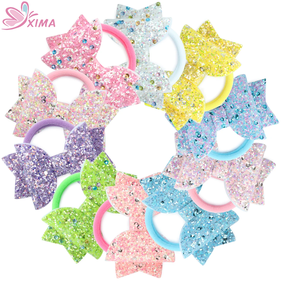 XIMA 10 шт./лот 3''Glitter волосы бант-галстук блестящие яркие банты для повязка для волос для девочек аксессуары женский Хвостик Держатель