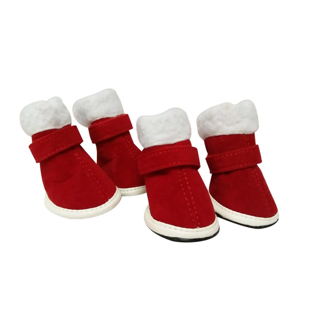 Christmas Warm Velvet Red Shoes Pet Dog Puppy Shoes New Year Gift Pet Puppy 4 / Hand 10.2 - Цвет: RED