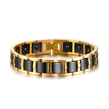 

2019 New Black/gold Ceramic Bracelet Magnetic Stone Therapy Health Stainless Steel Bracelets Men's Jewelry 20*12 mm pulseras