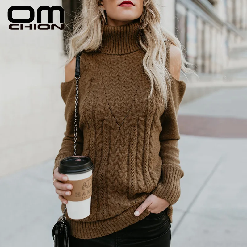 OMCHION Sueter Mujer 2021 Осень Зима Водолазка с открытыми плечами сексуальный свитер