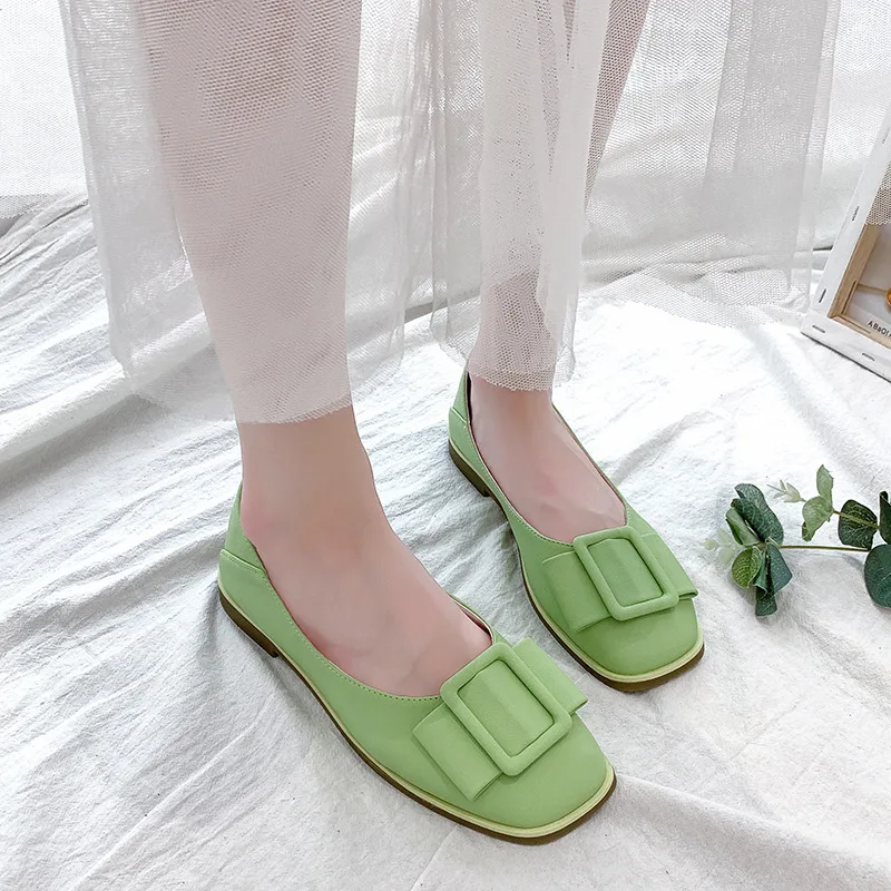

Shoes Women's 2019 New Style Square Head Flat Moccosins Square Buckle Bow WOMEN'S Shoes Hipster Casual Work Shoes