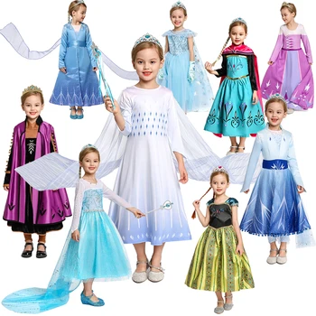 

Elsa Dress For Girls Anna Role Playing Game Costumes Children Princess Coronation Frocks Snow Queen Snowflake White Dress