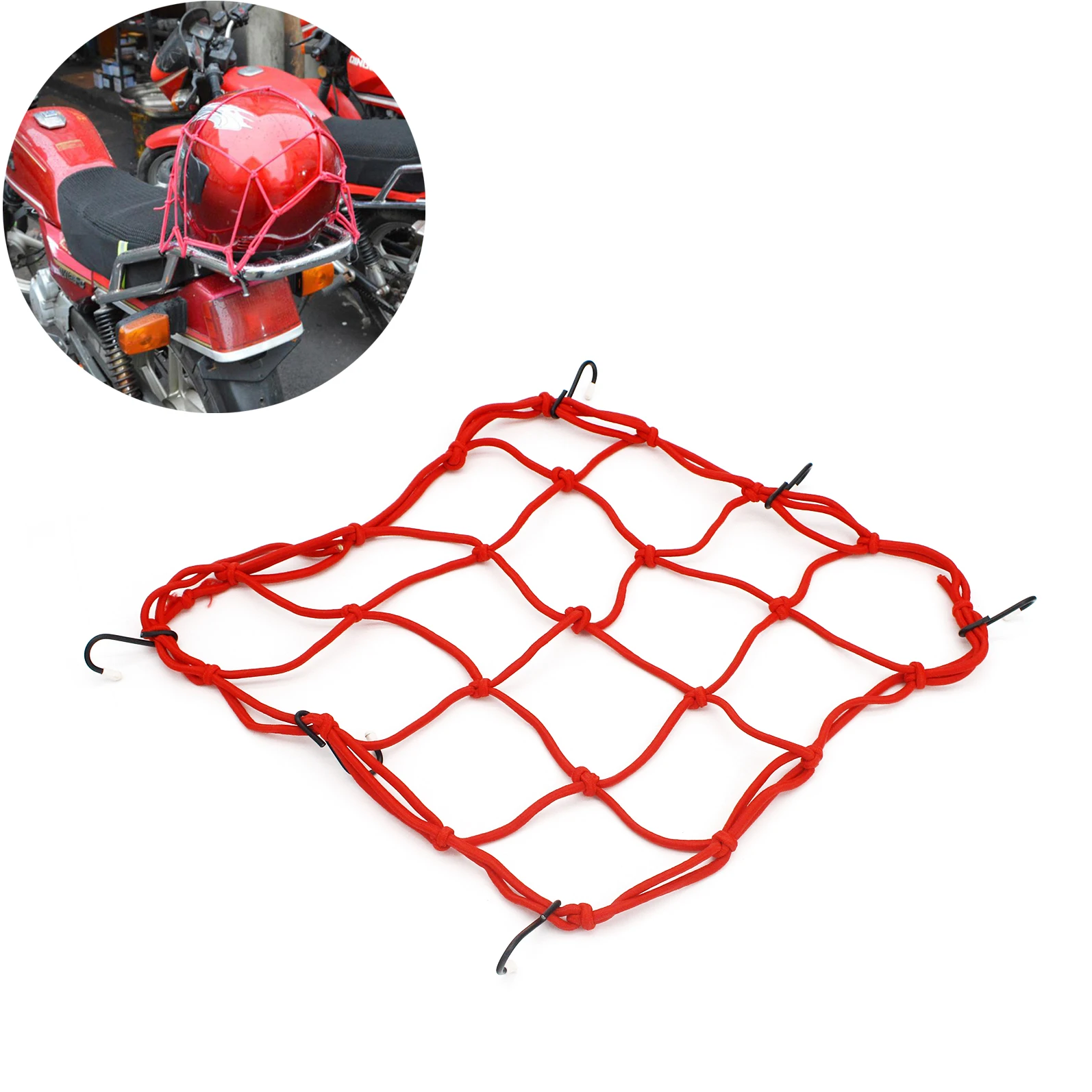 

Strong Elastic Rope Cargo Helmet Nets Hold Down Luggage Organiser Net Universal Mesh Storage Bungee Carrier Net W/Hook