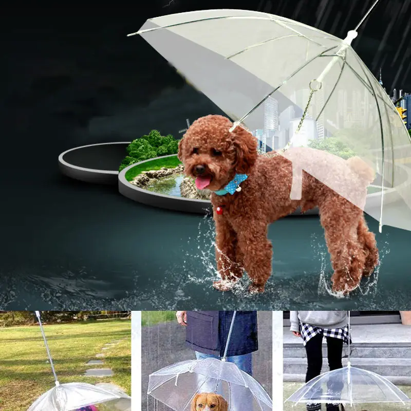 Топ прозрачный PE зонт для домашних животных маленькая собака Зонт дождевик с поводками для собак сохраняет питомца сухим удобно в Дождь Снег