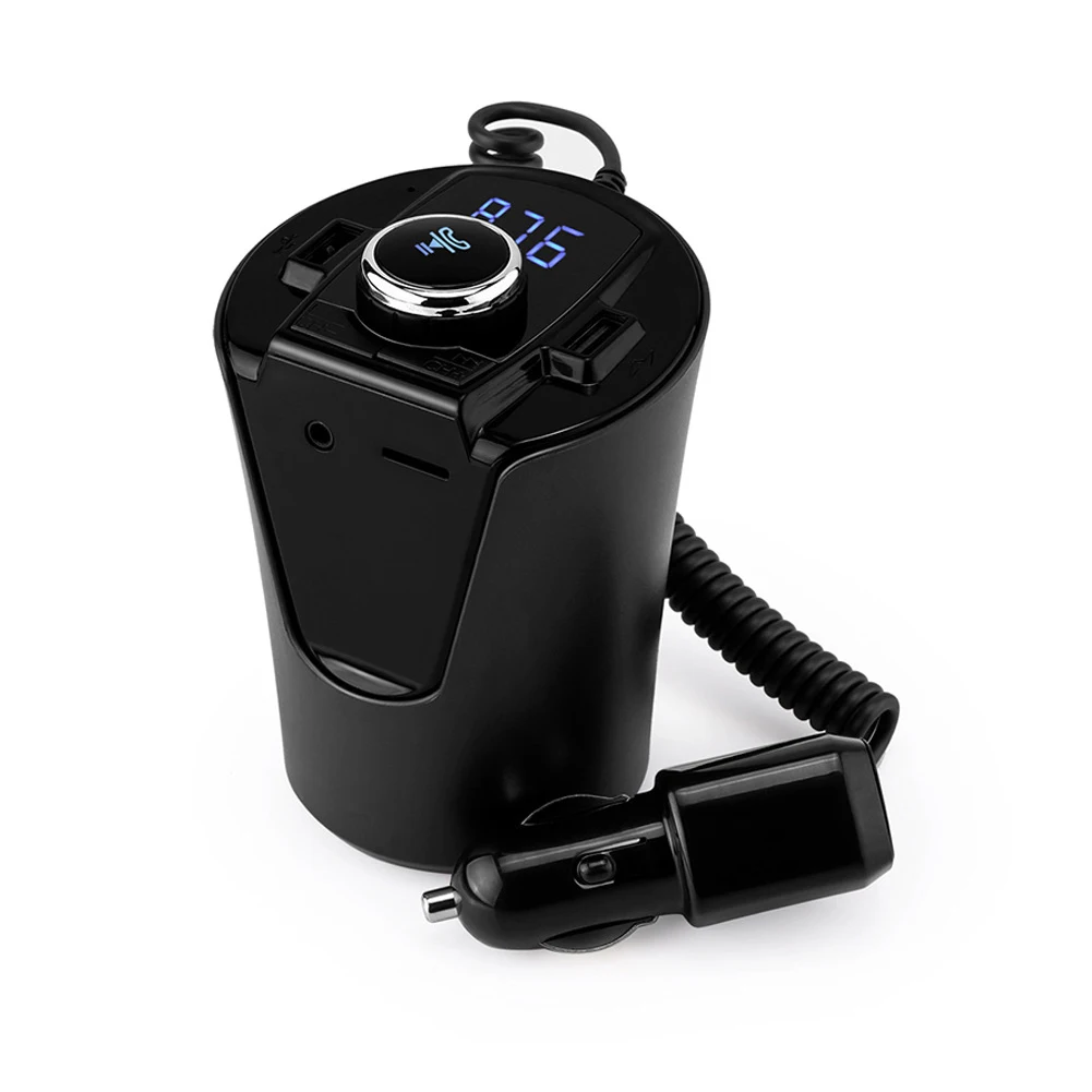 

Cup Shaped Dual USB Car-charger With LCD Car Bluetooth Handsfree FM Transmitter Modulator Auto A2DP MP3 Music Player