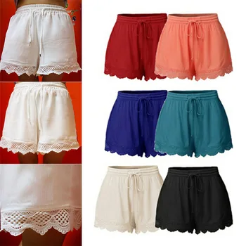

Women Solid Shorts Loose Middle Waist Embroidery Hem Casual Shorts with Belt BMF88