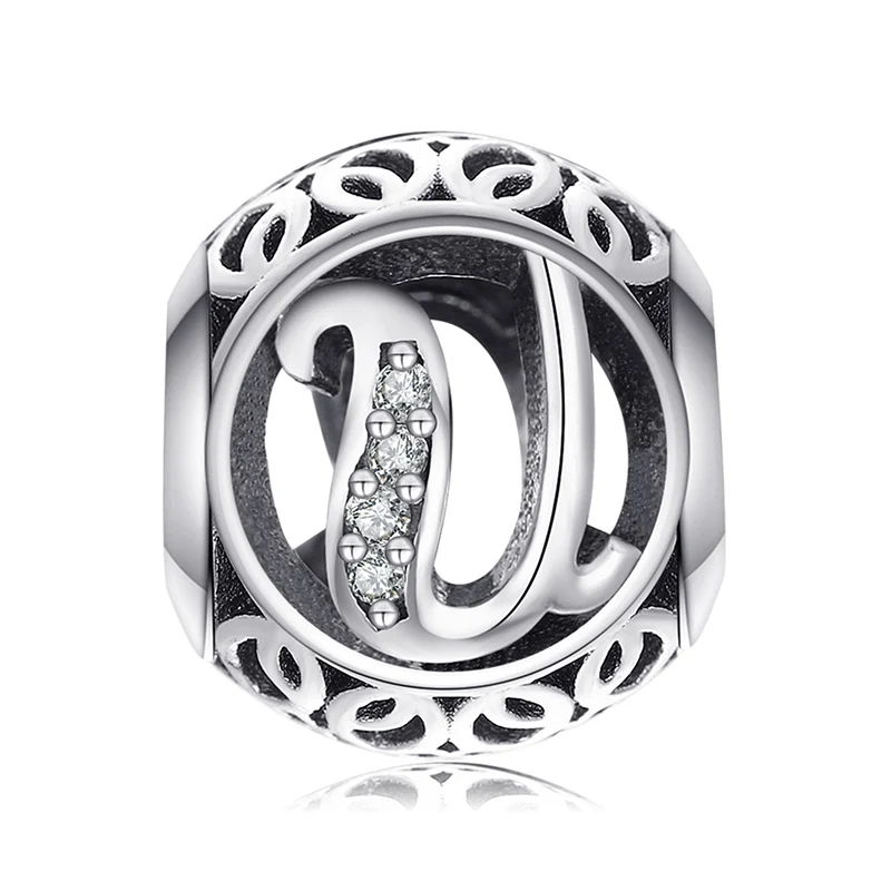 U JewelryPalace Винтаж письмо A-R кубического циркония Aucthentic стерлингового серебра 925 Шарм браслет DIY ювелирных подарки для нее - Окраска металла: U