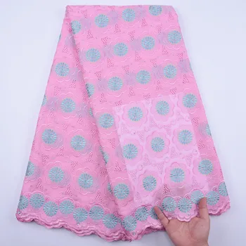 

New Arrival African Swiss Cotton Lace Fabric Pink Nigerian Swiss Voile Lace In Switzerland With Stones For Wedding Dress F1873