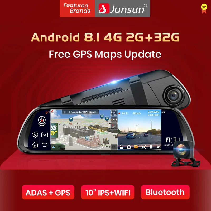 Видеорегистратор Junsun A960 10 дюймов Android 8 1 ADAS 4G Wi Fi GPS навигация