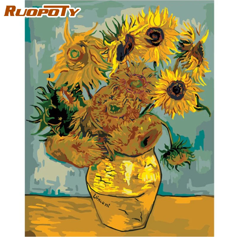 RUOPOTY Рамка DIY живопись по номерам подсолнухи наборы настенная холст Раскраска для