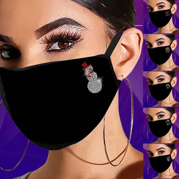 

Mascarilla Black Masks Washable Adult Santa Claus Christmas Snowman Rhinestone Pattern Cotton Mask Mouth Caps Washable