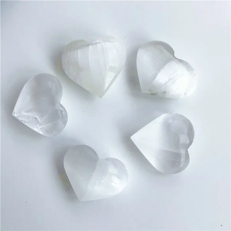 1 шт. полированный белый селенит зубчатый кристалл сердце резьба украшения дома камни и минералы