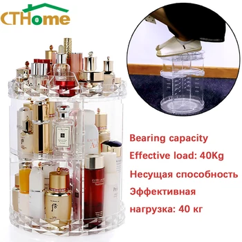 

1 Pc Transparent 360 Degree Rotation Container Cosmetics Storage Box Acrylic Detachable Lipstick Big Make Up Drawer Organizer