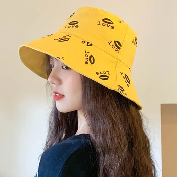 

New Unisex Harajuku Panama Bucket Hat Men Women Summer Bucket Cap LOVE Print Hat Bob Hats Hip Hop Gorros Fishing Fisherman Hats