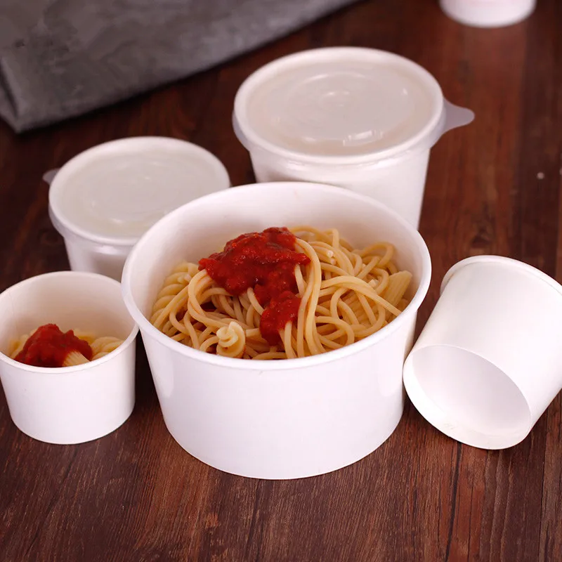 

50pcs Pure white disposable paper cup 150ml 250ml 500ml small pudding ice cream jelly salad soup packaging cups with lid