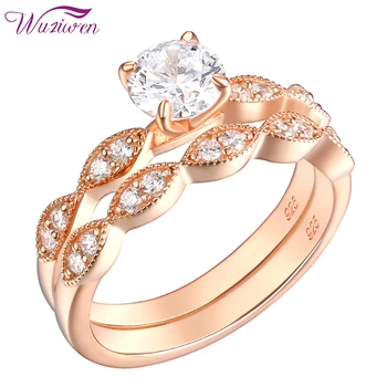 

Wuziwen Rose Gold Color 925 Sterling Silver Wedding Rings For Women Round Cut AAA Zircon Engagement Bridal Set Jewelry BR0920