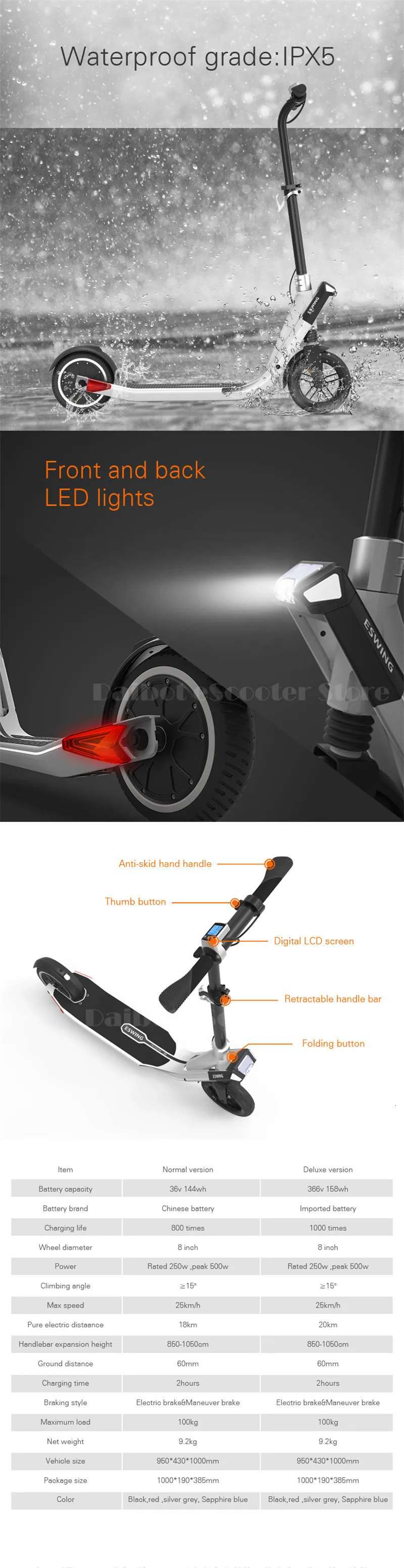 Daibot Electric Scooter 250W Two Wheel Self Balancing Scooters 8 inch 36V Foldable Electric Skateboard Scooter For Adults (7)