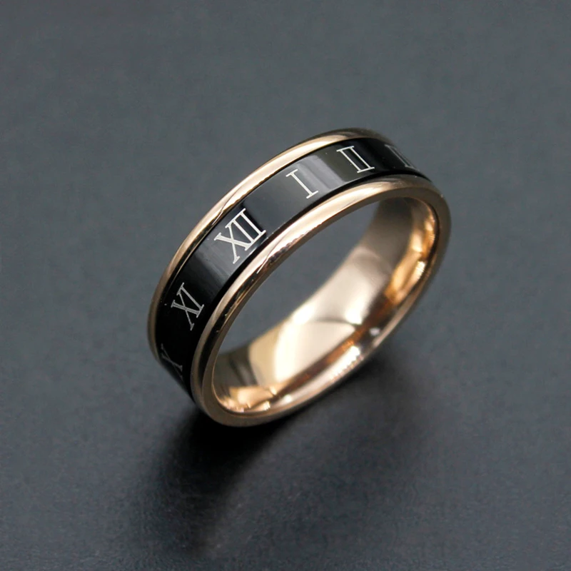 Rotated Titanium Ring for Men and Women Rose Gold Color Roman Numerals 6mm Spinner Wedding Male Punk Anel Aneis Jewelry | Украшения и