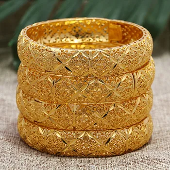 

New 24K Flower Dubai Flower Gold Color Wedding Jewelry Bangles For Women Girl Gold Color Ethiopian Kids Bangles Bracelet Jewelry